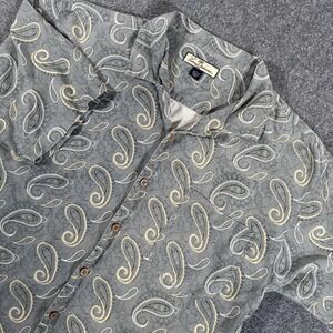 Tommy Bahama Silk Camp Shirt Mens Large Paisley Short Sleeve Button Up Geometric